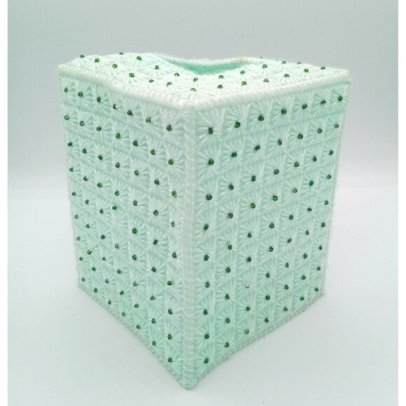 Tissue Box Cover Vintage Green Plastic Canvas Pattern 5.75 Inches Handmade - Picture 3 of 13